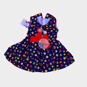 Sweet Summer Fruit Print Baby Girl Frock with Big Red Bow.
