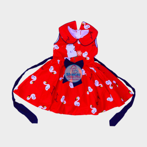 Baby Girls Pink Flamingo Print Summer Dress with Front Bow Accent.