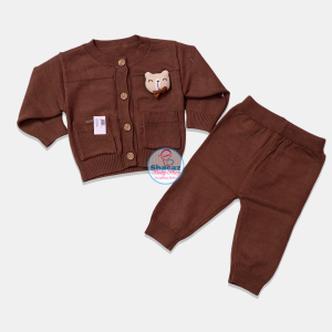 2-piece baby knit cardigan and pants co-ord set.